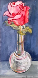 Pink Rose in a Bud Vase, 2000. Vandfarve på håndlavet papir